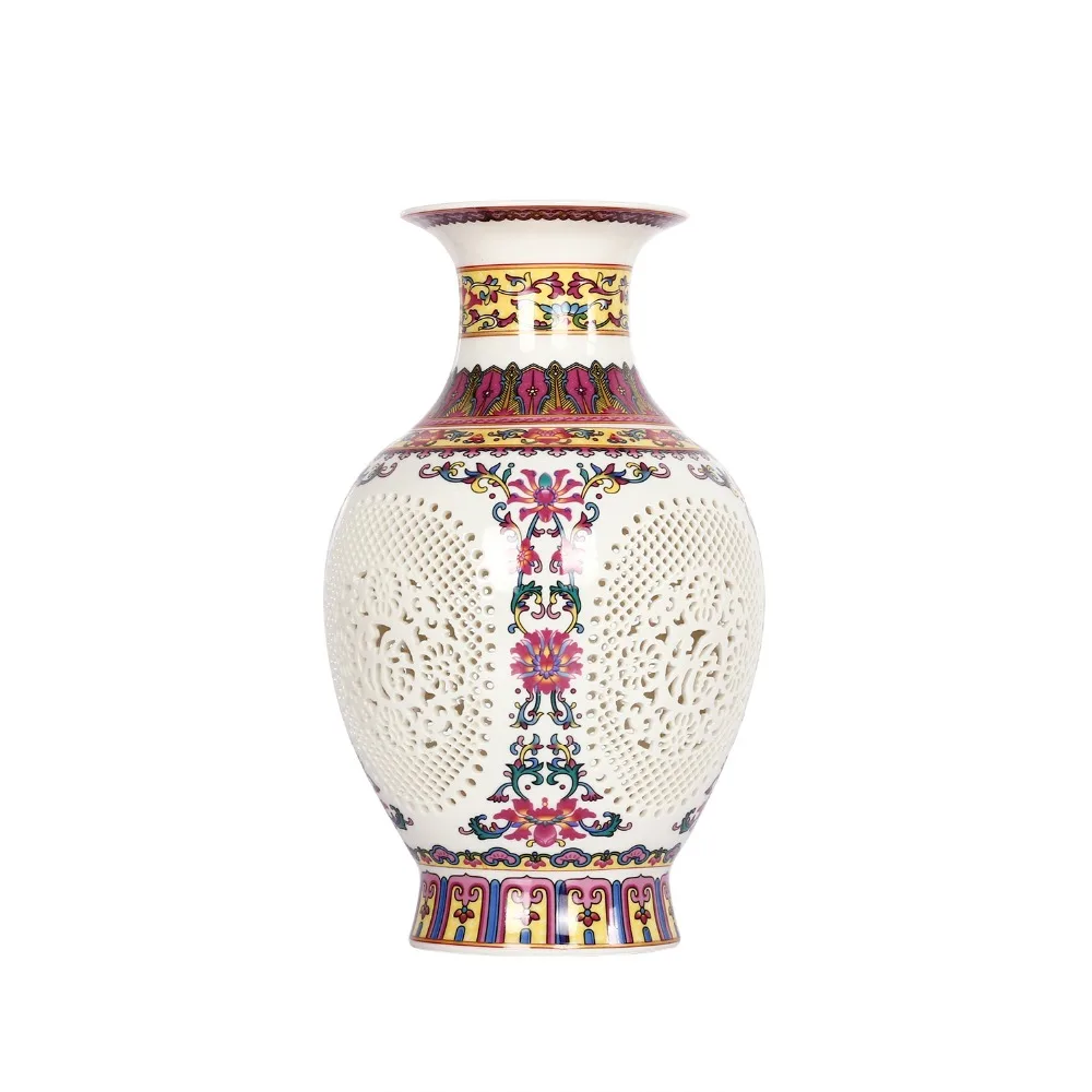 Antique Chinese-style Palace Restoring Ancient Ways Jingdezhen Hollow White Ceramic Vase Decoration Flower Vases