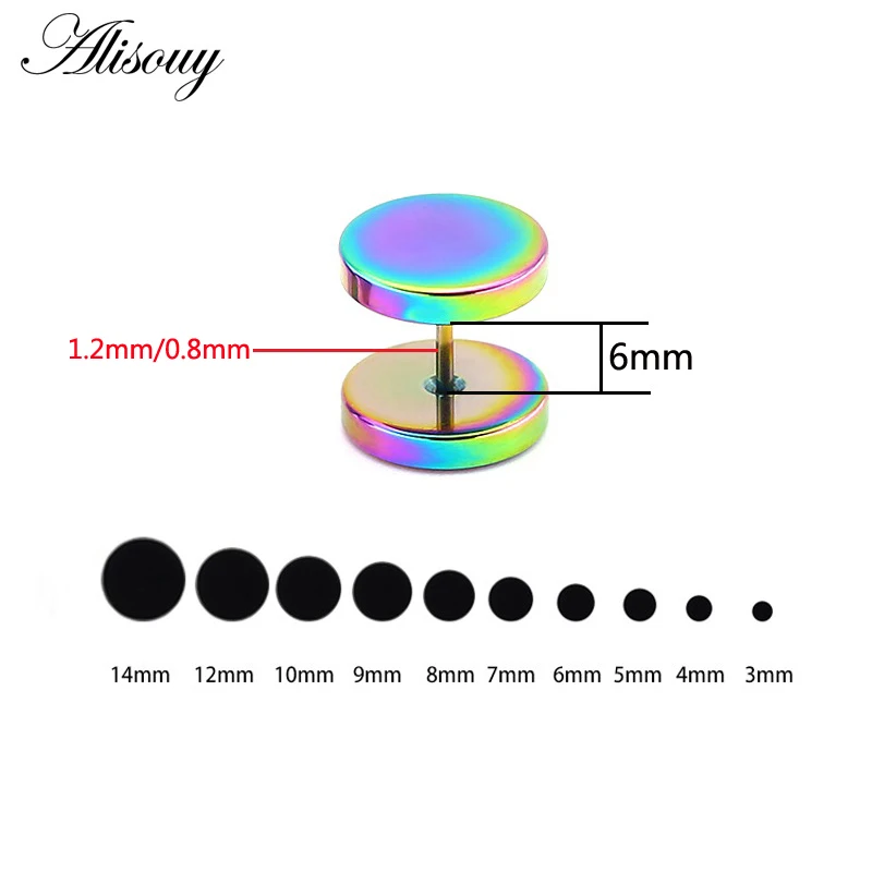 Alisouy 2pcs Fashion Punk Earrings Double Sided Round Bolt Stud Earrings Male Gothic Barbell Black Earrings Men Jewelry Gifts