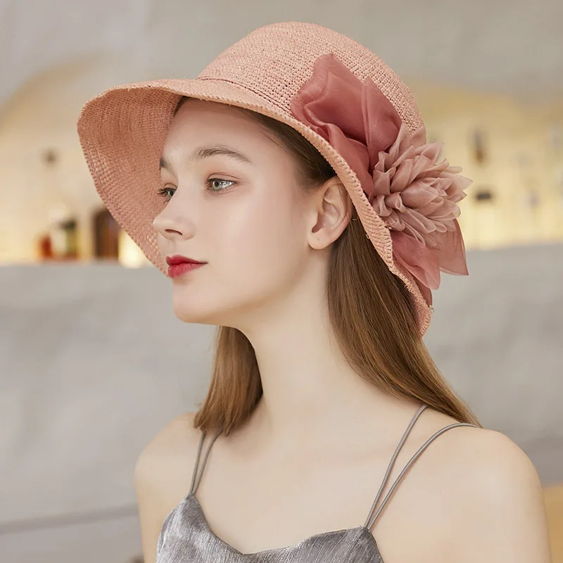 Raffia Hat Female Sun Protection Sunscreen Summer Flower Cap Women Anti-ultraviolet Shopping Trip Breathable Sunshade Caps H6579