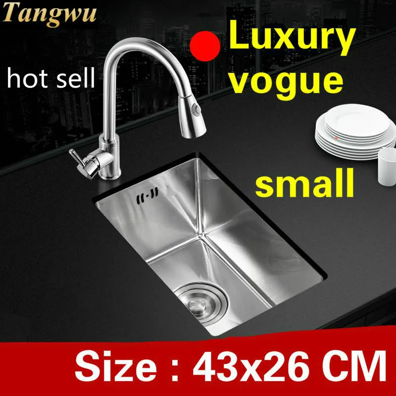 

Free shipping Household kitchen manual sink single trough luxury do the dishes small 304 stainless steel hot sell 43x26 CM