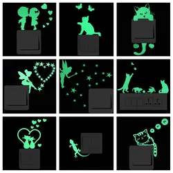 Luminous Cartoon Switch Sticker Glow in the Dark Cat Sticker Fluorescent Fairy Moon Stars Sticker Kid Room Decoration Home Decor