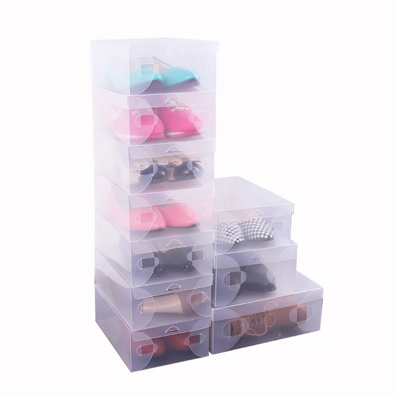 10/20pcs set New Transparent Home Stackable Plastic Shoe Boxes Boot Storage Case Organizer An-ti Dust Clean Size 27.5*18.5*9.5cm