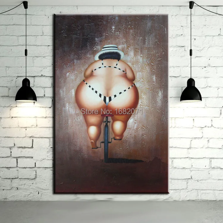 Professional Artist Hand Painted Fat Lady With Bikini Oil Painting On Canvas Woman Fat Ass Oil Painting For Wall Decoration