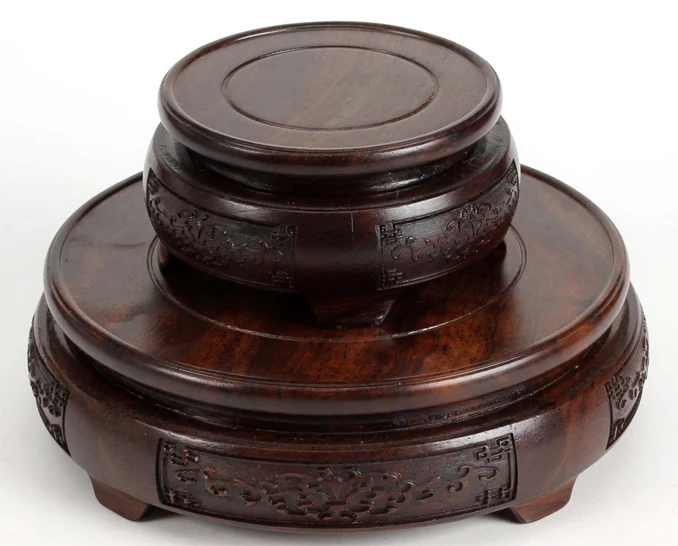 7.8-24cm Diameter Ebony Carved Base With Flower Pattern Craftwork Solid Wood Base Flower Vases Stone Jade Teapot Aquarium Base