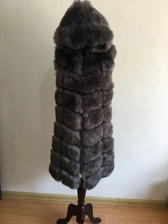 Fluffy Faux Fox Fur Vest Fake Fur Hooded Vest 2023 Winter Warm Women\'s patchwork Jacket Outerwear Female Long Waistcoats L1084