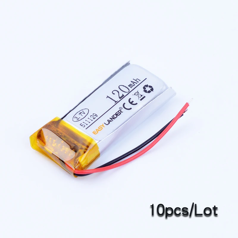 충전식 리튬 이온 폴리머 배터리, 블루투스 헤드셋 마우스 팔찌 손목 시계 501129, 511129 3.7V, 120mAh, 10 개/로트