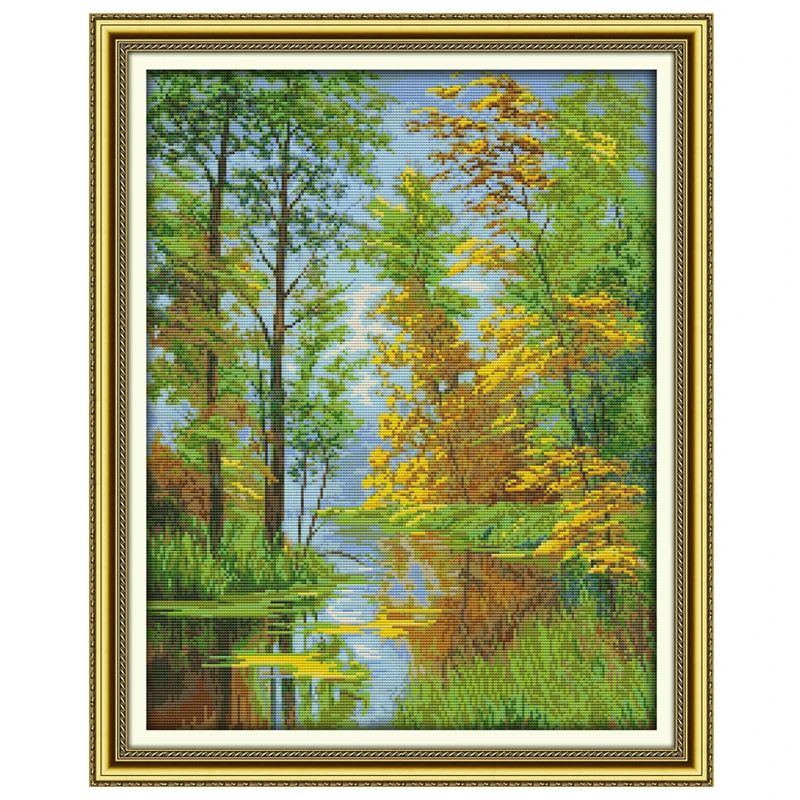 Tree Reflection Patterns Counted Cross Stitch Set 11CT 14CT 16CT Stamped DMC Cross-stitch Kit Embroidery Needlework Home Decor