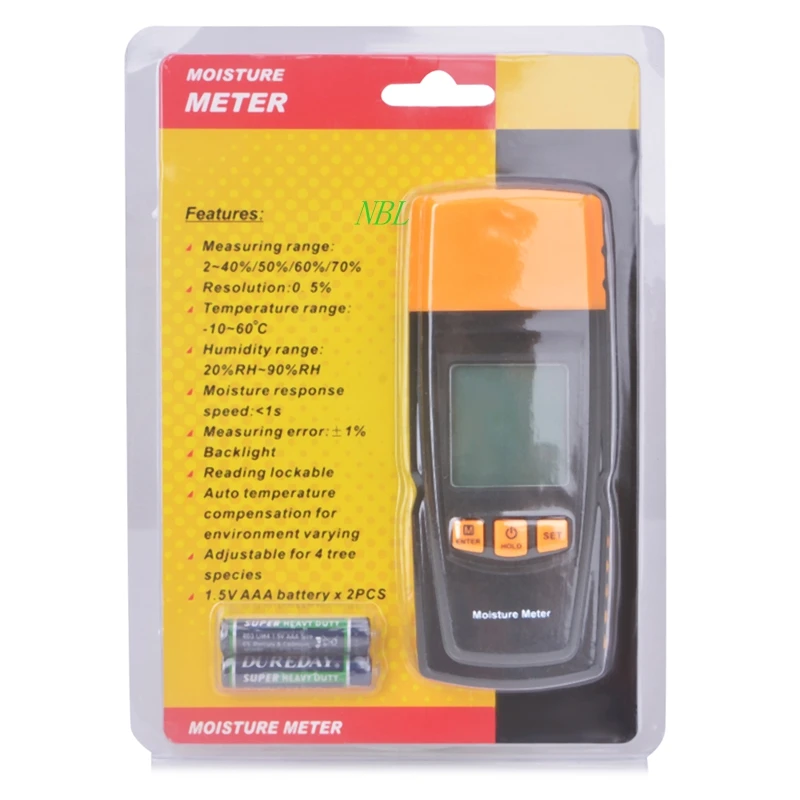 

Digital LCD Display Wood Moisture Meter Gauge Humidity Tester Timber Damp Detector Hygrometer 4 Moisture level Data hold GM610