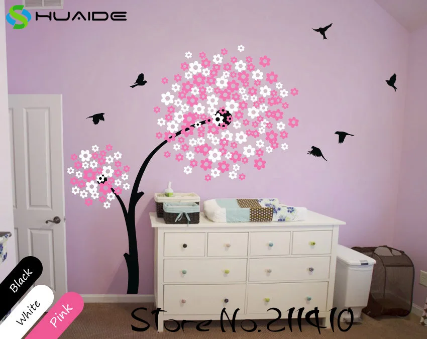 Large Flowers Tree Wall Stickers For Kids Room Baby Nursery Wall Stickers Tree Custom Color Wall Tattoo Vinilos Paredes JW192A