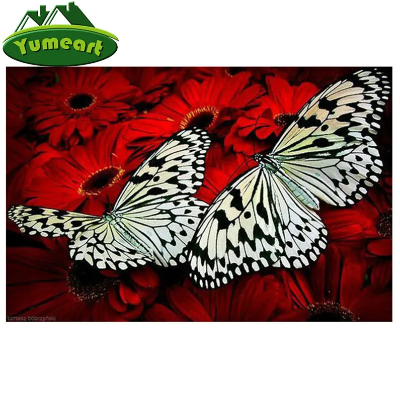 Diy Diamond Painting Black & White Rose Red Butterfly Square Full Gear 5d Diamond Crystal Embroidery Handmade Room Decorative