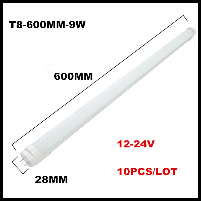 

10PCS/LOT 9W 2FT LED Tube Light T8 G13 Fluorescent Lamp 600MM 9W LED Solar Tube CE&ROHS 0.6M 12V 24V LED Bulb Indoor Lights