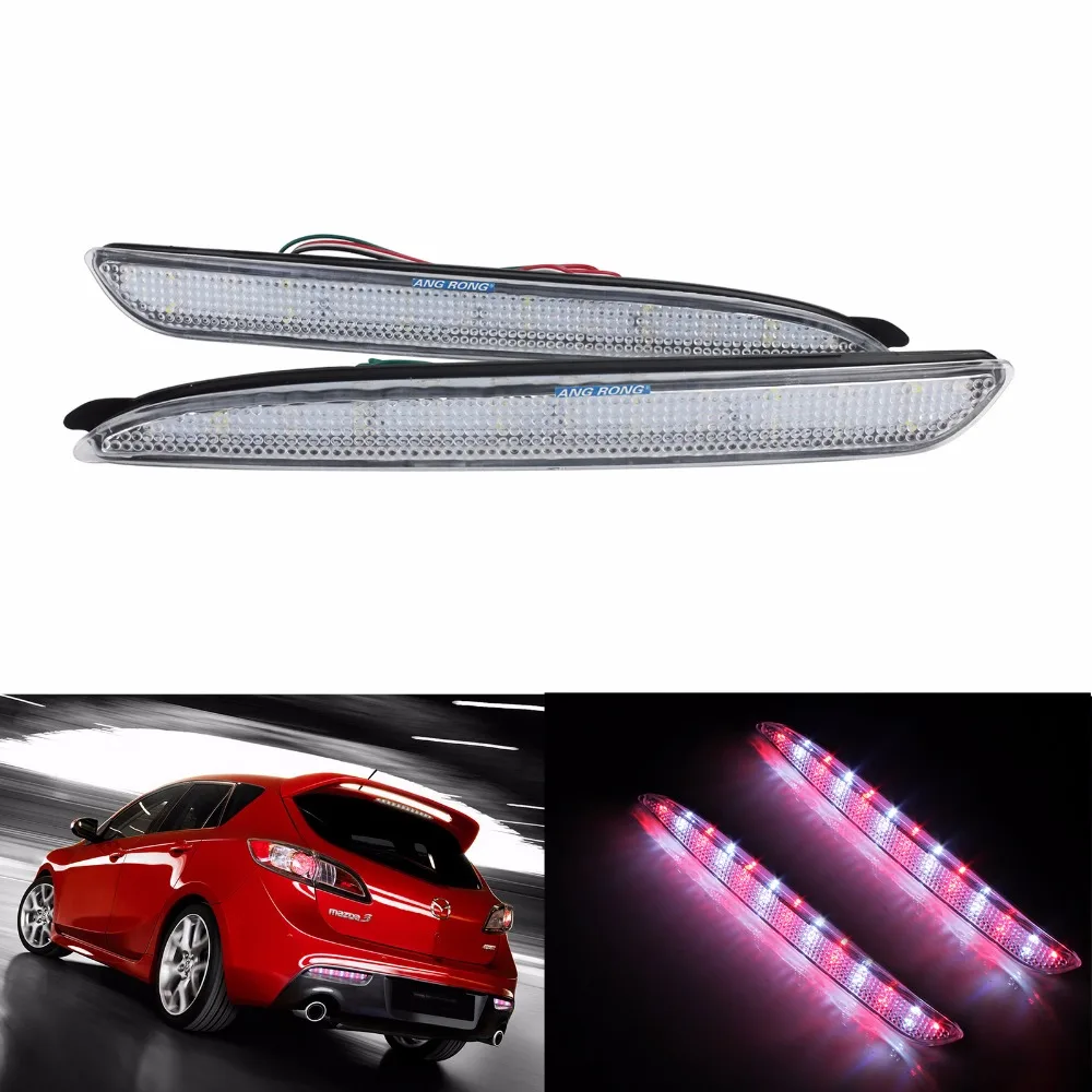 

ANGRONG 2x Clear Lens LED Rear Bumper Reflector Brake Light For Mazda3 / Axela BK5P BKEP BK3P Mazdaspeed3 (CA175)