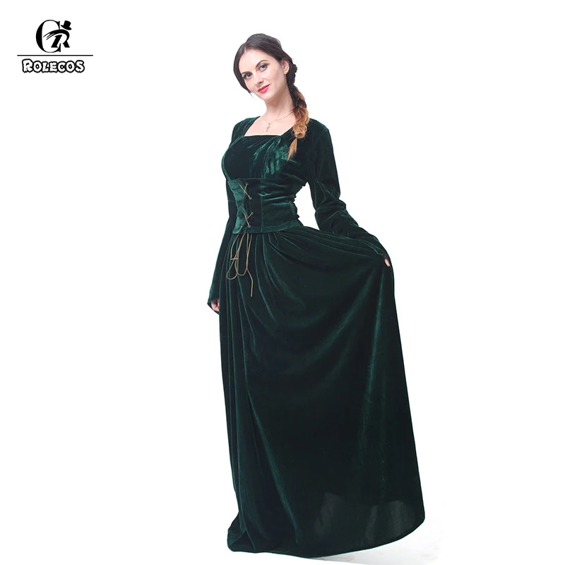 

ROLECOS Women Purple Green Medieval Renaissance Victorian Evening Dresses Velvet Trumpet Sleeve Costume Gown for Women GC222