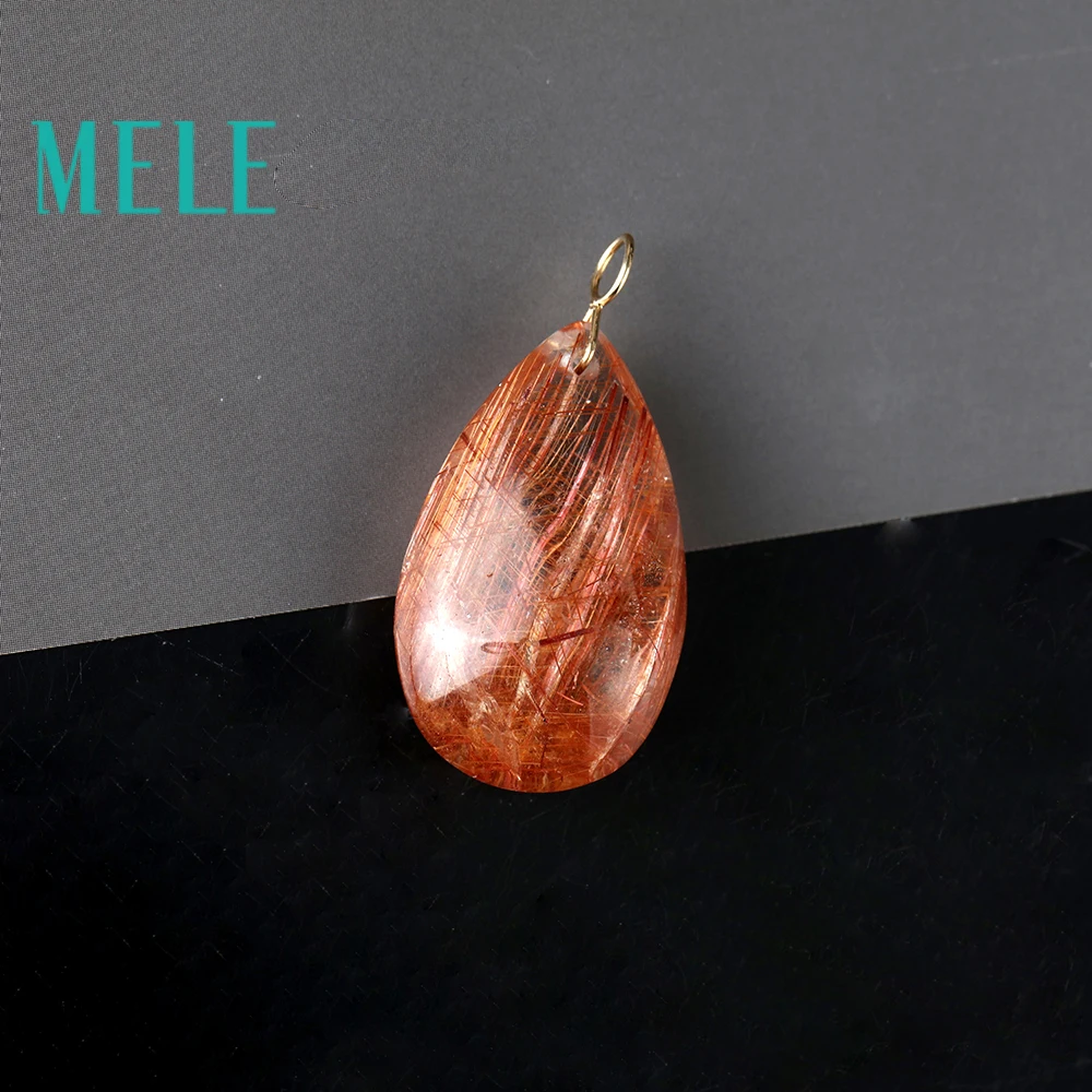 Natural garden crystal real 18K gold pendant for women and man.red color ghost hairstone jewelry.pear cut simple and fashion