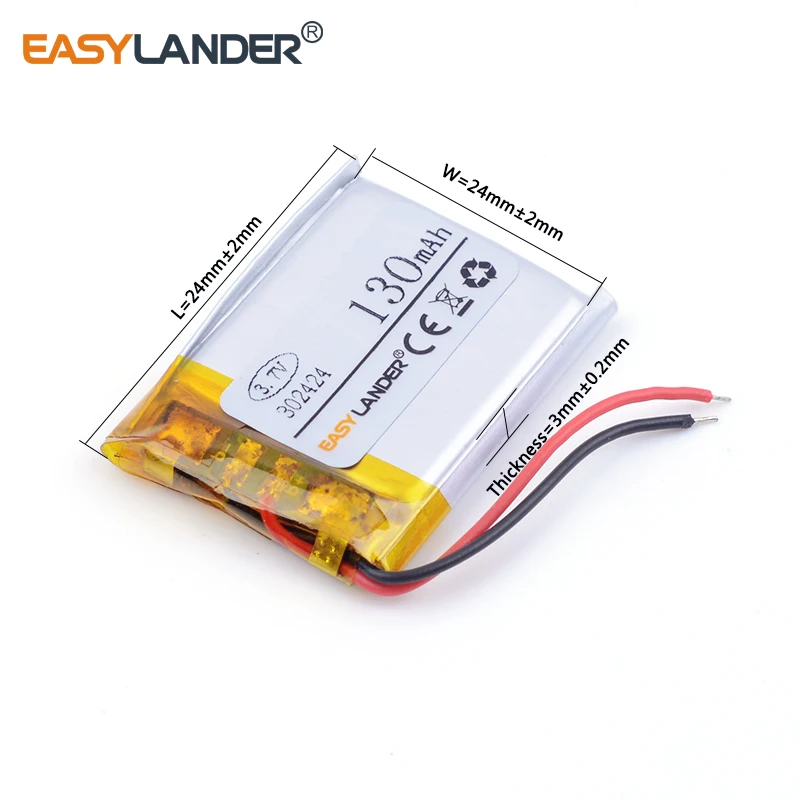 

10pcs /Lot 3.7V 302424 302525 302323 130mAh Rechargeable Lithium Li-ion Polymer Battery for MP3 MP4 DVR Bluetooth