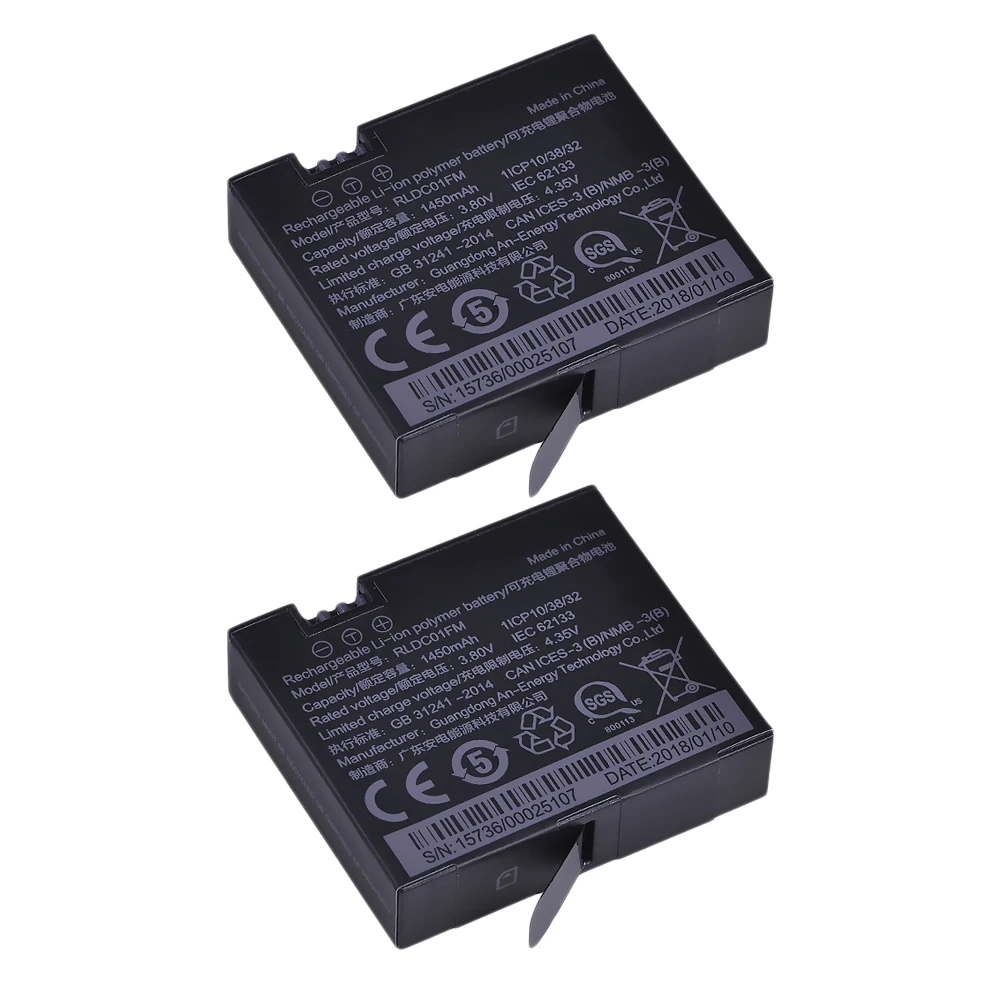 

RLDC01FM 2Pcs 3.80V 1450mAh Mijia Original Battery for Xiaomi Mijia Mini Camera Mijia Action Accessories