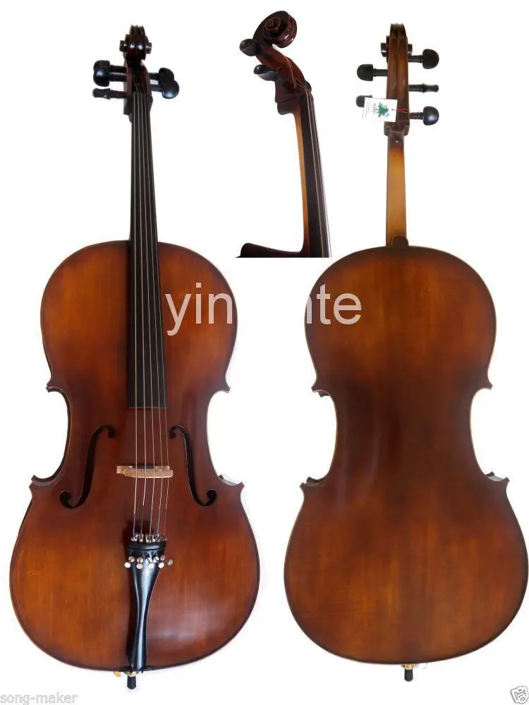 New 4/4 cello Spruce top Maple Back Ebony Parts Powerful Sound Black Color 4 #