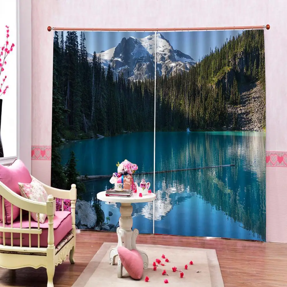 Blue lake curtain nature scenery landscape curtains  3D Curtain Luxury Blackout Window Curtain Living Room