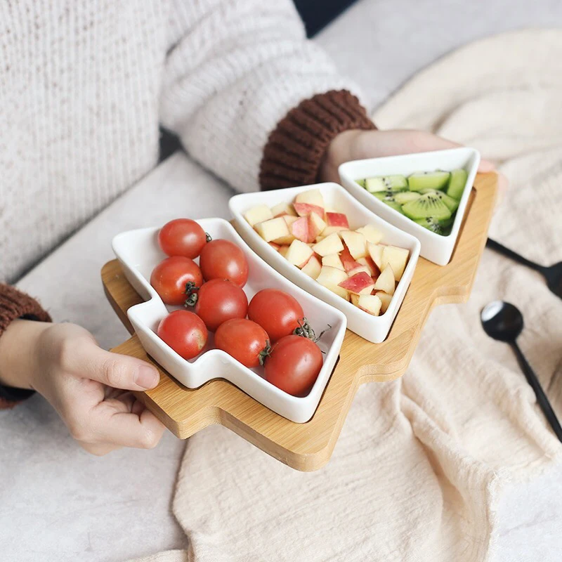 Christmas Tree Wooden Tray, Fruit Plate, Ceramic Snack Partiti, Flat Dish Decoration, Food Tray, Christmas Gift, Hot Sale