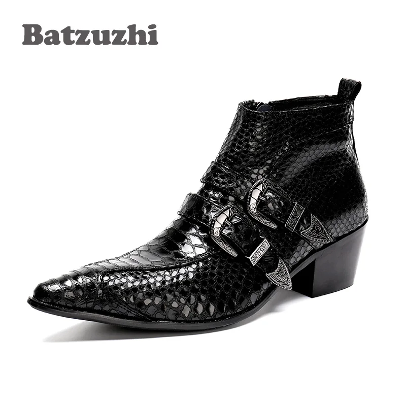 Batzuzhi Italy Model Men Boots Pointed Toe Autumn Leather Ankle Boots Black Men Business Boots Formal bota masculina, EU38-46