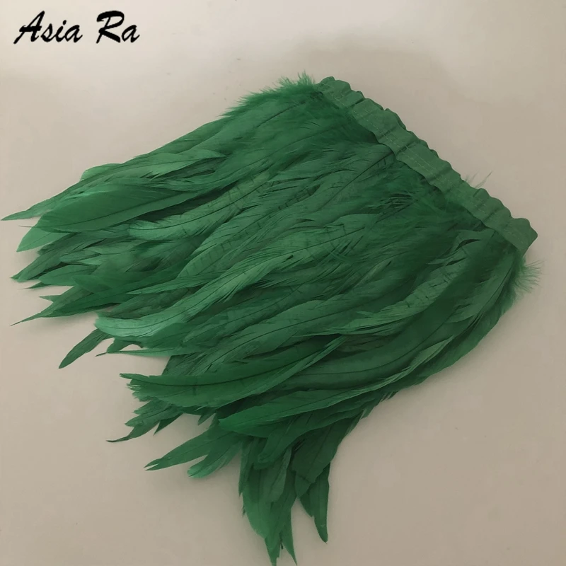 10 meter Deep Green 30-35cm 12-14 inch Wholesale Natural Rooster Feather Trim for Carnival Dress Samba Pa Ti Feather Fringe Trim