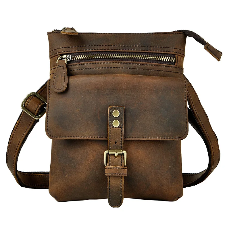 Men Fashion Leather Multifunction Casual Mochila Crossbody Bag Travel Case Phone Pouch Hook Belt Waist Pack Bag 6574-d