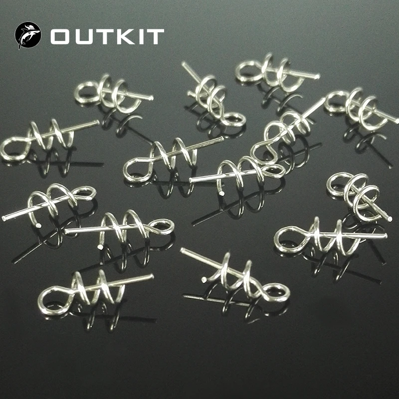 OUTKIT 50Pcs Spring Lock Pins Stainless Steel Soft Bait Lure Spring Lock Pin Crank Hook Connector Fixed Latch Fishing Tackles