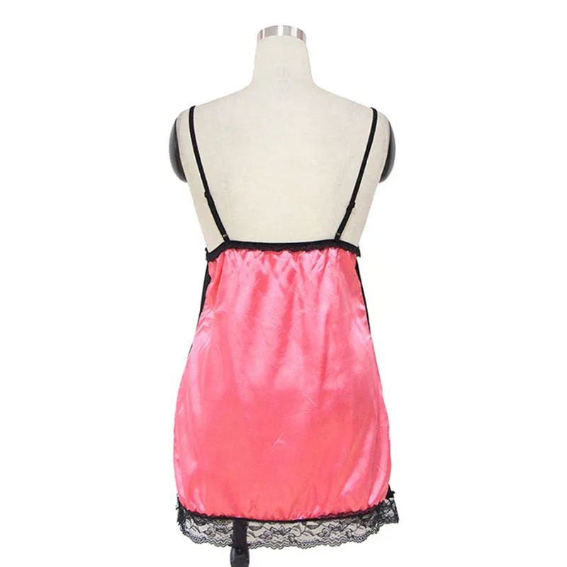 New Sexy V Neck Lingerie Nightdress Sleeveless Ladies Satin Nightgown Plus Size XXL-4XL Lace Sleepwear Nightwear For Women