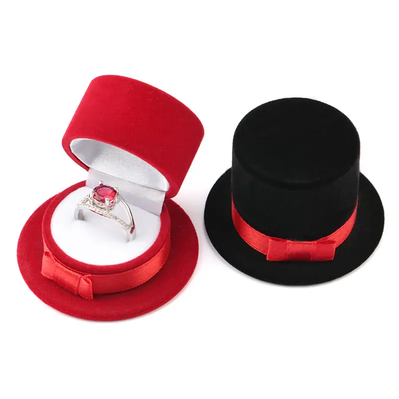 1 Piece Red/Black Top hat Jewelry Box Velvet wedding Ring box Necklace Display Box Gift Container Case for Jewelry Packaging