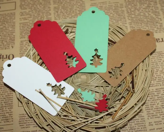 9.5*4.5cm Hollow Tree Scalloped Kraft Paper Card / Blank Tag / Christmas Gift Tag Price Label