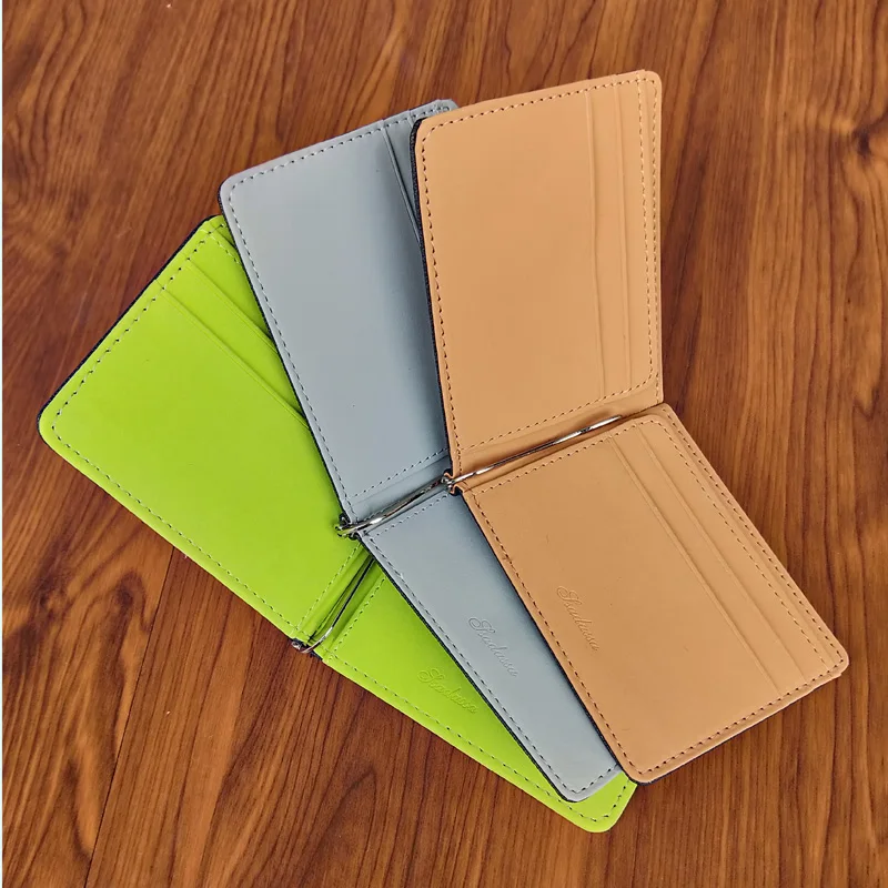 New Fashion Men's Leather Credit Card Wallet Slim Money Clip Simple Design Men Bifold Purse With Metal Clamp Thin Cash Holder