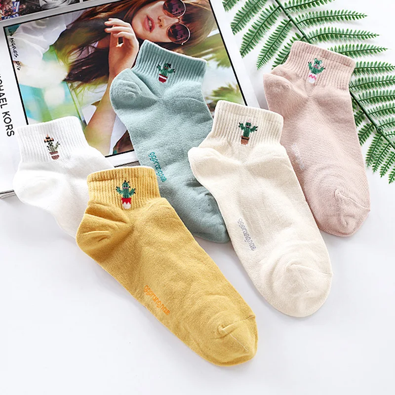 women cute cartoon plant socks solid color Korea white yellow cactus cotton fancy socks kawaii art funny novelty socks drop ship