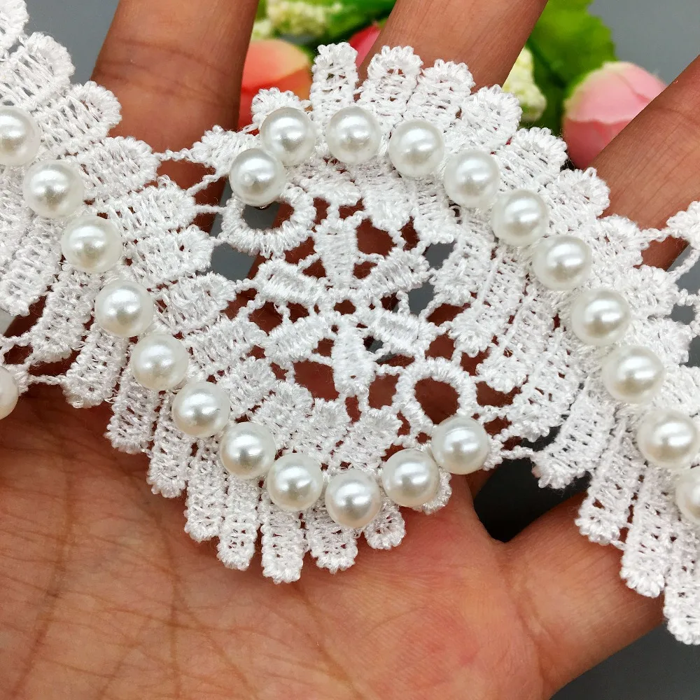 10X Vintage Millepiedi Pearl Beaded Lace Trim Nastro Tessuto Ricamato Applique Patchwork Fatti A Mano di Nozze FAI Da TE Mestiere di Cucito