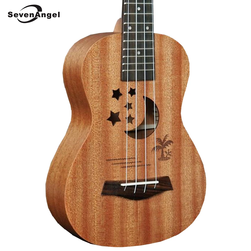 SevenAngel  21 Inch Acoustic Electric Ukulele 4 Strings Guitar Sapele Body Star Moon Partten Ukelele  Gift