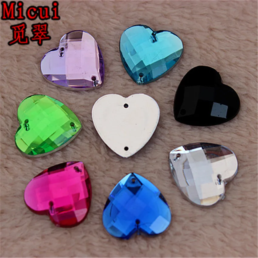 Micui 100pcs 16mm Sewing Heart Shape Rhinestone Flatback Strass Sew On Acrylic Crystal Stones For Clothes Dress Crafts ZZ121