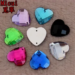 Micui 100pcs 16mm Sewing Heart Shape Rhinestone Flatback Strass Sew On Acrylic Crystal Stones For Clothes Dress Crafts ZZ121