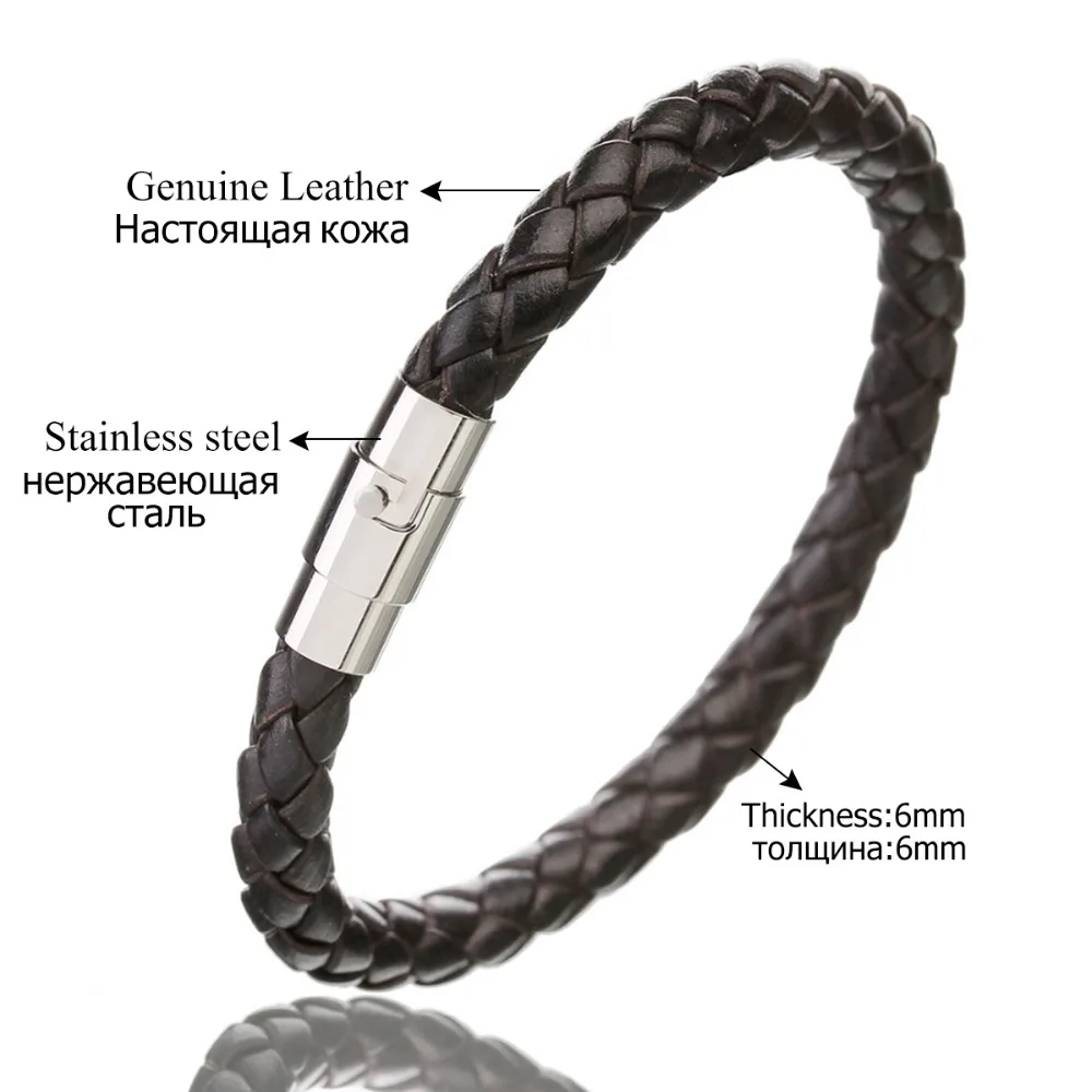 Echtem Leder Armband Männer Edelstahl Magnetische Verschluss Handarbeit Männer Armbänder Armreifen Geflochtene Leder Armband Großhandel – Detail 2