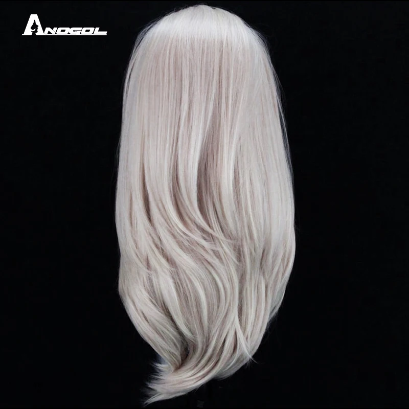 ANOGOL Synthetic 32INCH Platinum Blonde T Part Lace Wigs Long Natural Wave High Temperature Fiber Cosplay Wig for Women Party