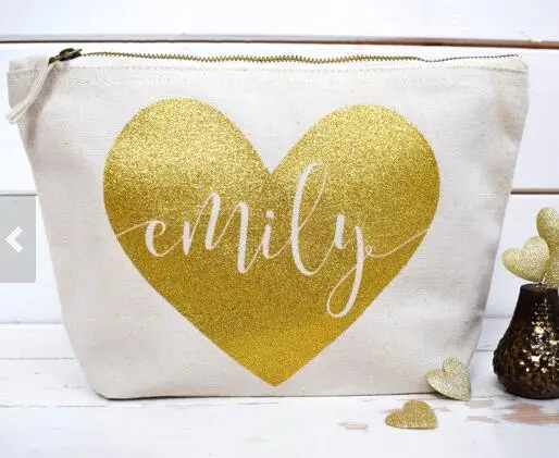 Personalised Heart & Name bridesmaid wedding Gift Make Up Bags Unique Gift for Bridal Party Bags