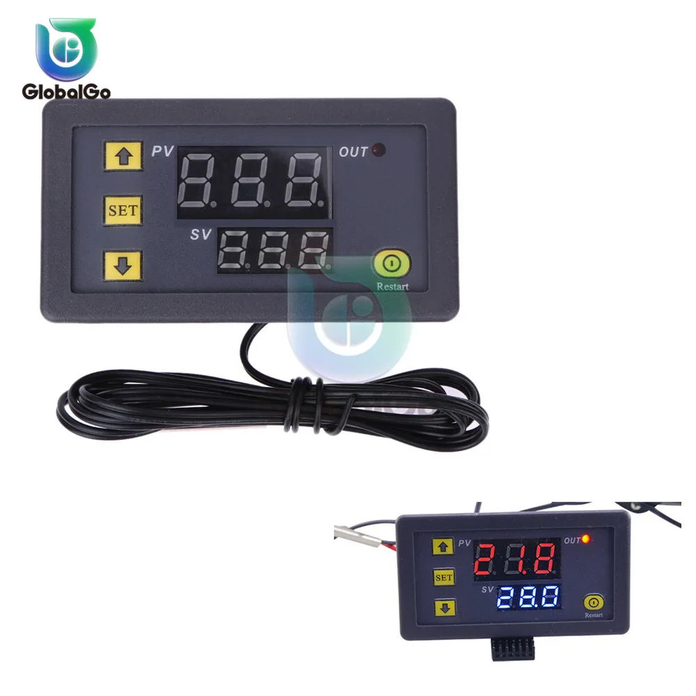 W3230 LED Digital Thermostat Temperature Control DC 12V AC 110V 220V 20A Mini LED Display Thermostat Waterproof Probe