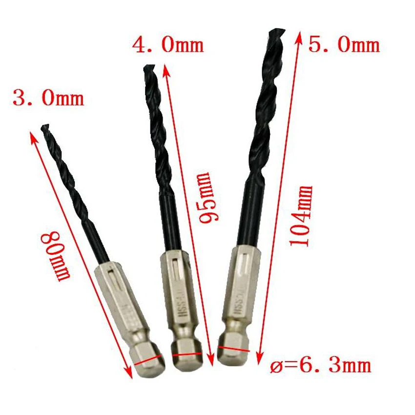 15 pçs/set 3/4/5mm 1/4 "hexagonal lidar com aço de alta velocidade nitriding torção broca para metal, madeira, ferramenta de perfuração de plástico