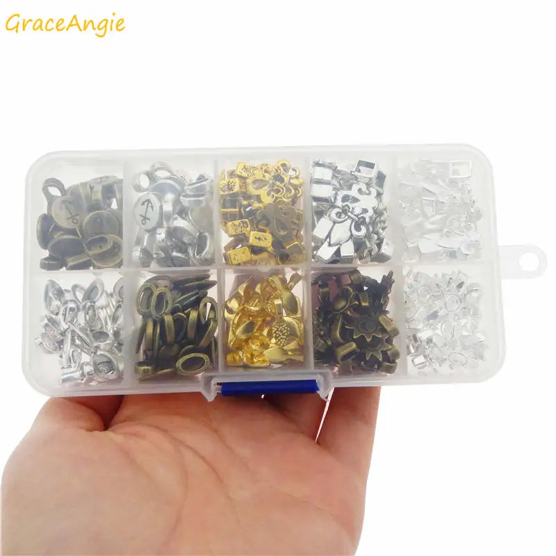 GraceAngie 200pcs/box Mixed Color Charms Glue On Bail Multi Size Pendant For Necklace Jewelry Making DIY Accessory 10 Styles