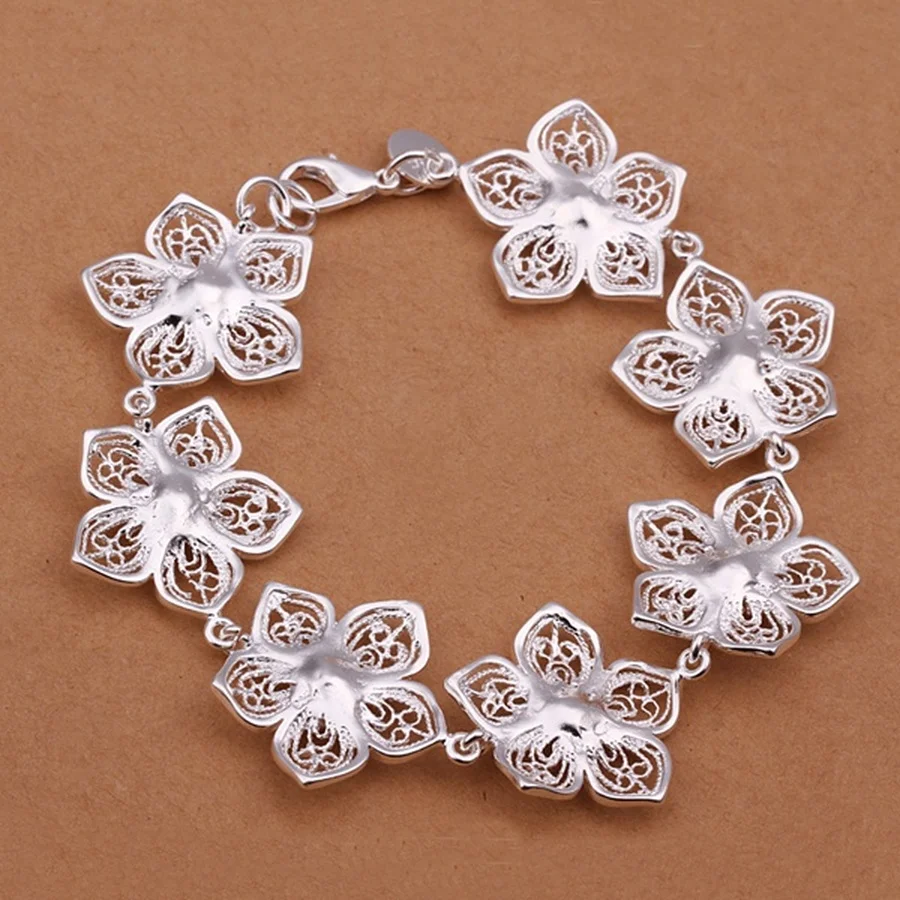 flower Chain elegant beautiful Silver color Jewelry wedding Bracelets for women lady cute gifts wedding H317