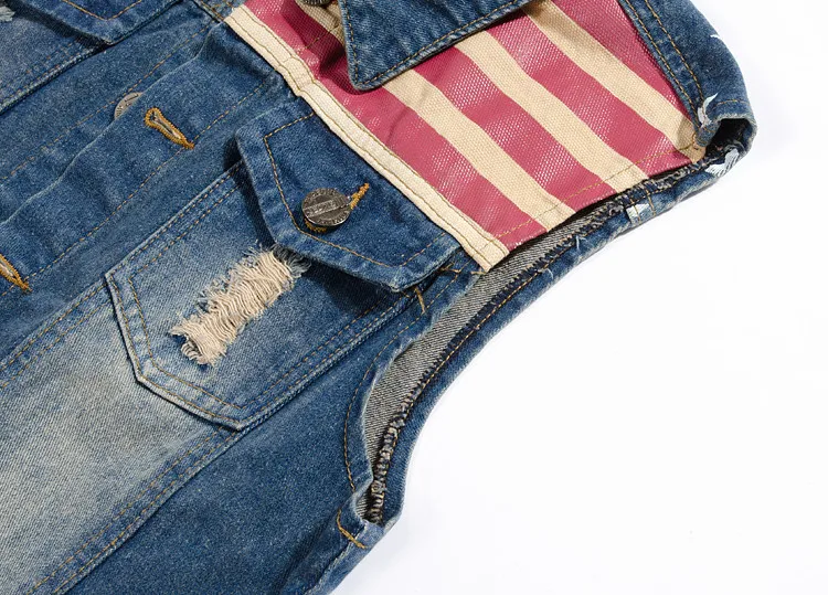 DIMUSI Brand Mens Denim Vest Men Cowboy Ripped Sleeveless Vintage Jacket Tank Spring USA Flag washed Jeans Vest Plus Size 5XL