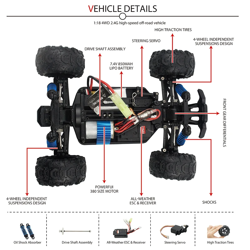 2.4GHz 40 KM/h 4WD RC سيارة عالية السرعة على الطرق الوعرة شاحنة بيك اب 1:18 الكهربائية الانجراف سباق سوبر قوية تخفيف الضغط امتصاص الصدمات