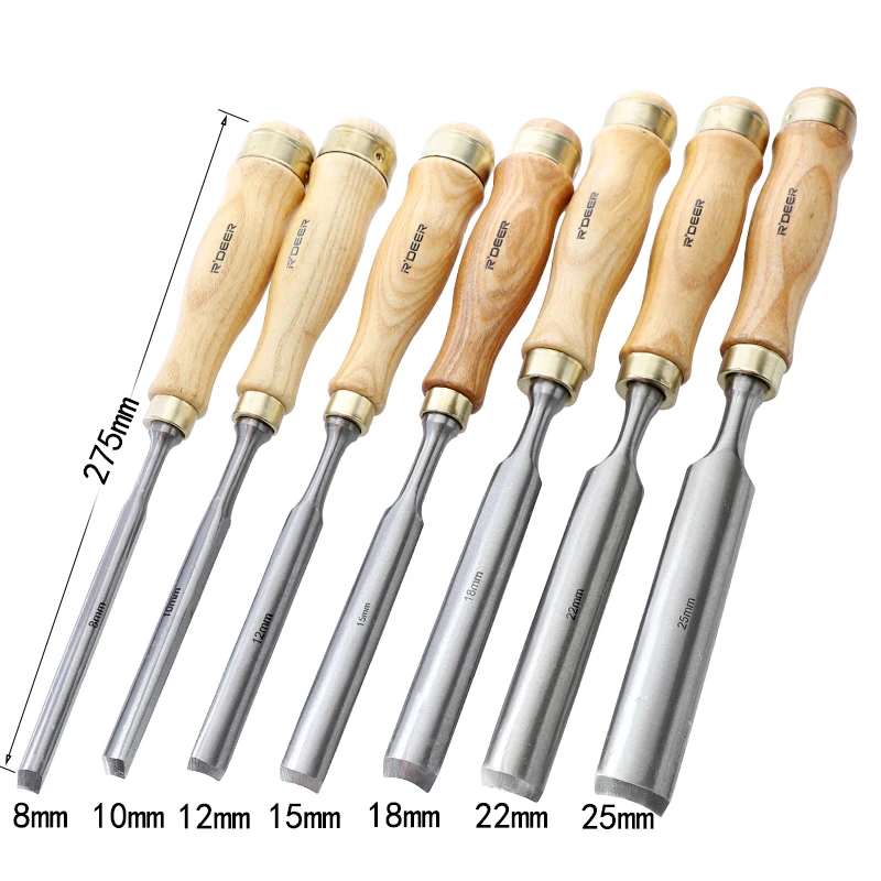 RDEER 7Pcs Wood Chisel Carving Tools Set 8-25mm CR-V Carving Knife For Woodworking Tools With Roll Bag