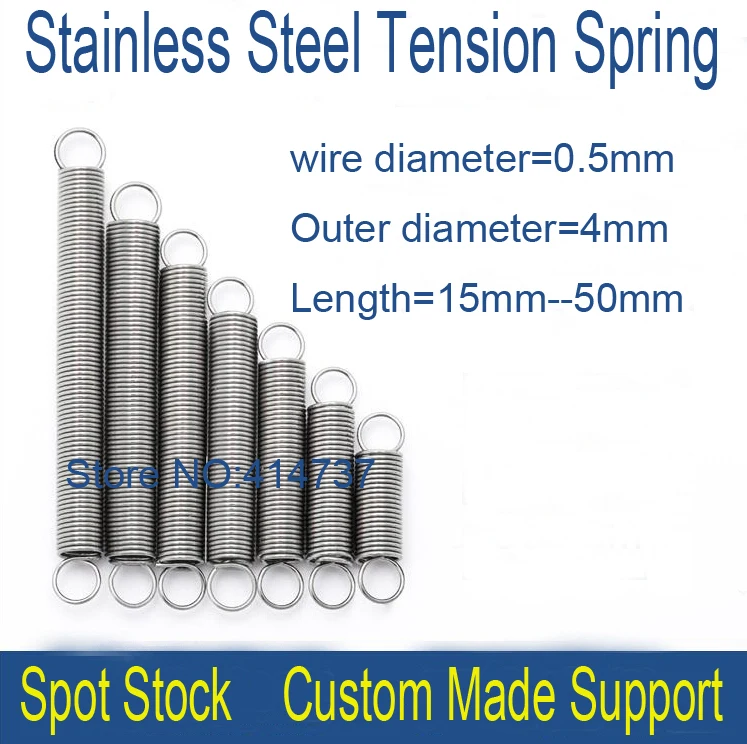 20pcs  0.5*4*15mm--50mm  0.5mm Wire stainless steel extension tension spring springs  OD=4mm