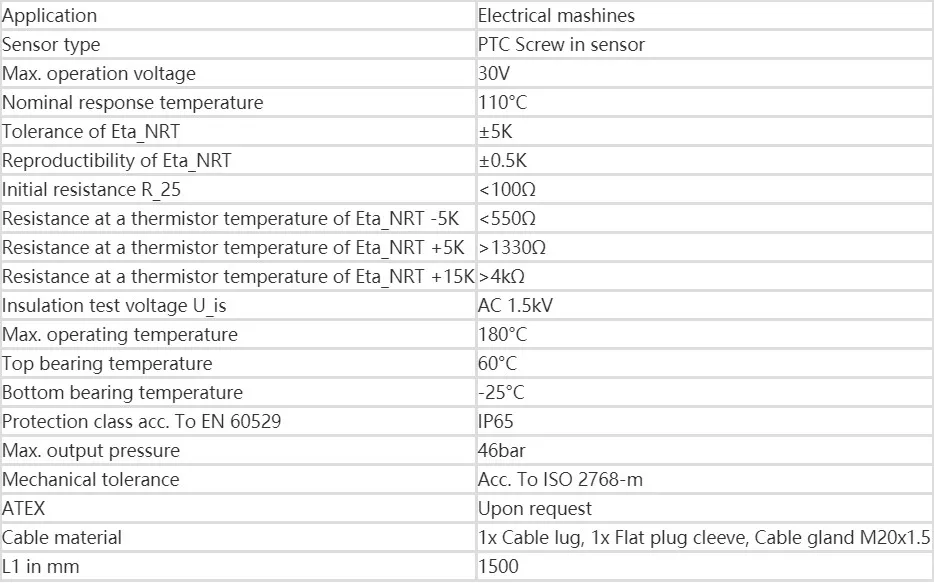 Original PTC Exhaust temperature sensor PTC110-02D512-1M High precision temperature measurement sensor PTC Screw in sen