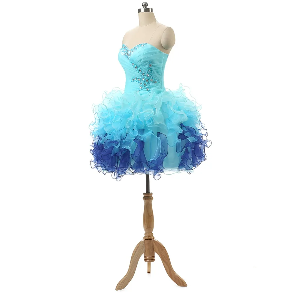 Ruthshen แสงสีฟ้าราคาถูก Homecoming ชุด Real Photo Junior วัยรุ่นสั้นชุด Ruffles Organza Graduation Party Dresses