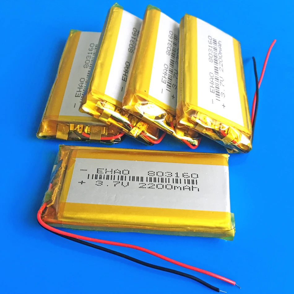 

5 pcs 803160 3.7V 2200mAh lipo polymer lithium rechargeable battery for GPS DVD power bank CameraTablet PC PAD PDA 8*31*60mm